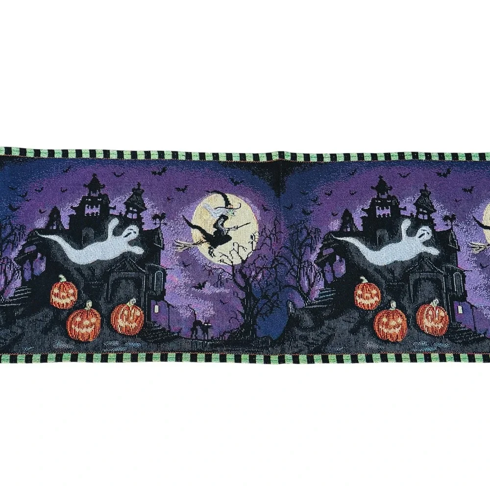 Halloween Haunted House Ghost Witch Moon Woven Tapestry Table Runner 72x13
